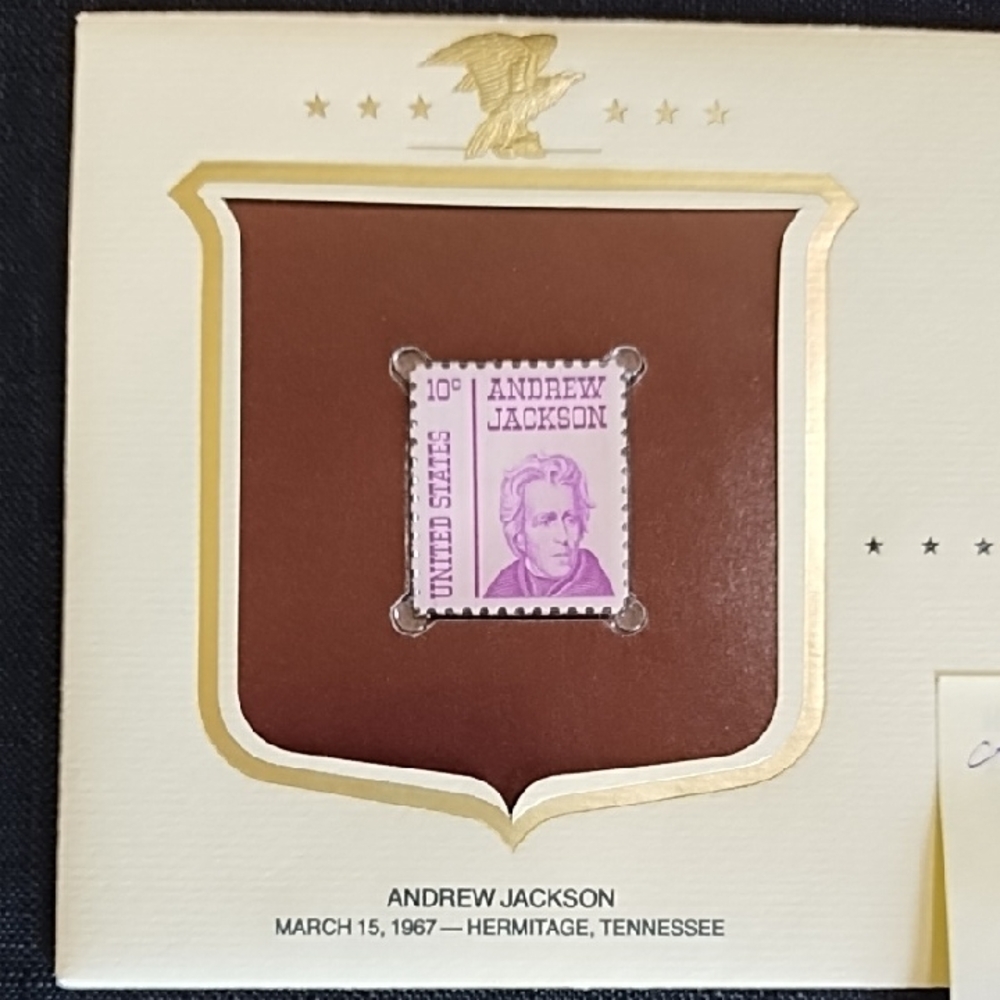 Vintage Andrew Jackson Commemorative Stamp Display "Historic Stamps of America"